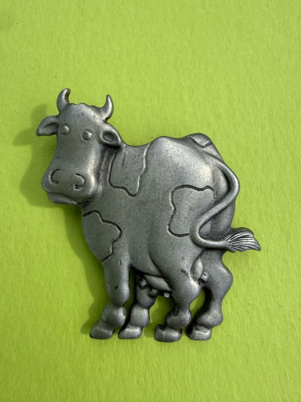 Silver Cow Pin Brooch - Matte Pewter Finish Signed-1988- JJ